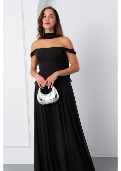Kadın Siyah Şal Yaka Straplez Söz Nişan Abiye Elbise modelleri