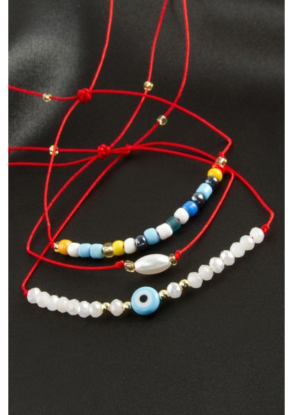 Msa-Shop 3 Adet Nazar Kristal Kum Boncuk Bileklik-Yeşil