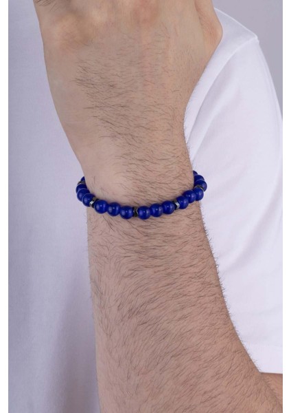 Yuvarlak Kesim Mavi Akik Doğal Taş Erkek Bileklik fiyatları