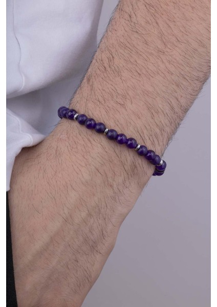 Hematit Geçişli Ametist Taşlı Doğal Taş Erkek Bileklik