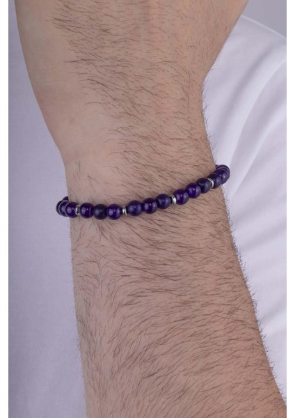 Hematit Geçişli Ametist Taşlı Doğal Taş Erkek Bileklik fiyatları