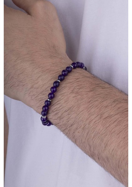 Hematit Geçişli Ametist Taşlı Doğal Taş Erkek Bileklik modelleri