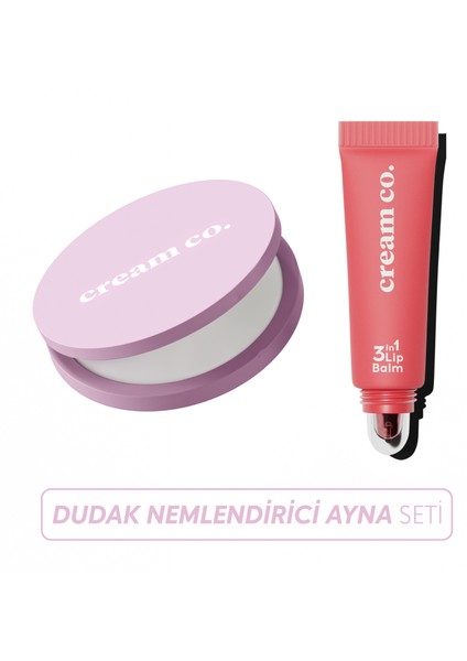 3in1 Lip Balm Ayna Seti | Dudak Nemlendirici Parlatıcı & Cep Aynası | Cupcake Gülkurusu