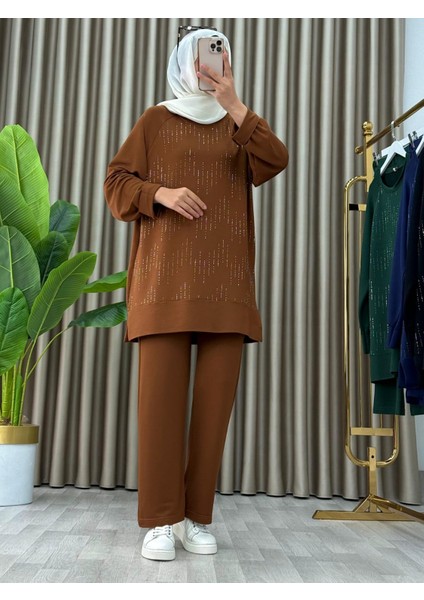 Taş Baskı Desenli Tunik Pantolon Ikili Takım
