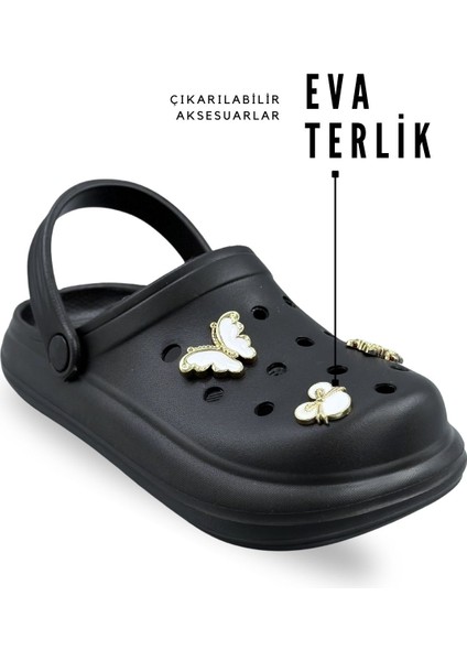 Aksesuarlı 4 cm Kalın Taban Kadın Sabo Terlik Hastane Terliği 1009 Siyah fiyatları