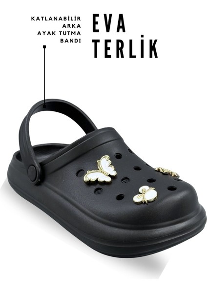 Aksesuarlı 4 cm Kalın Taban Kadın Sabo Terlik Hastane Terliği 1009 Siyah fırsatları