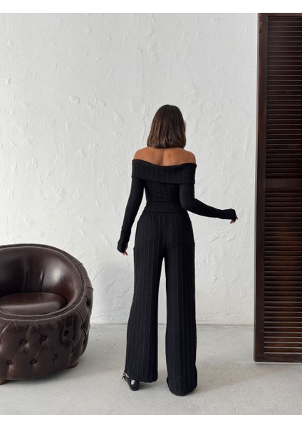 Kadın Madonna Yaka Parmak Geçmeli Bluz Pantolon Alt-Üst Takım fırsatları