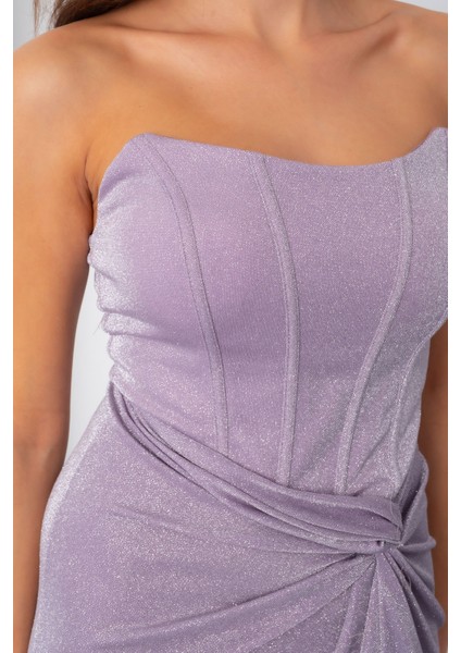 Kadın Pudra Straplez Simli Örme Abiye Elbise indirimleri