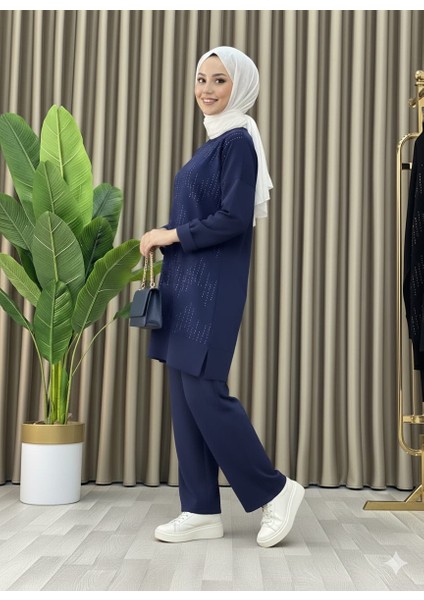 Taş Baskı Desenli Tunik Pantolon Ikili Takım