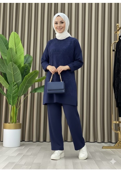 Taş Baskı Desenli Tunik Pantolon Ikili Takım