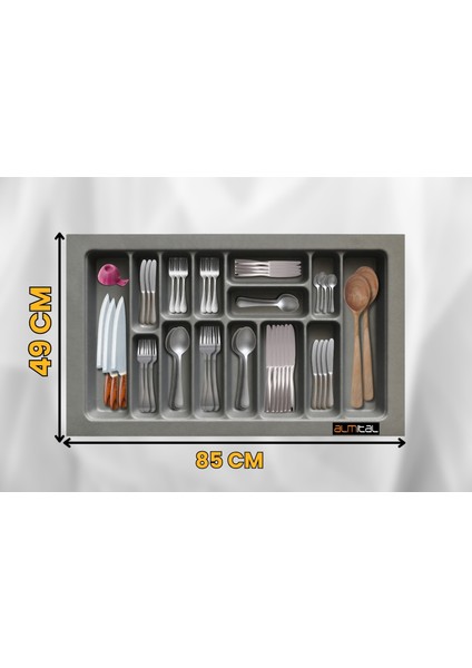 85x49 cm. 14 Gözlü Antrasit Çekmece Içi Kaşıklık 79*41 Cm'e Kadar Kesilebilir