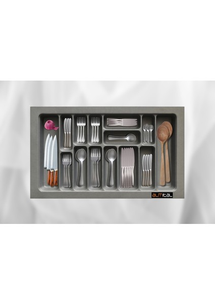 85x49 cm. 14 Gözlü Antrasit Çekmece Içi Kaşıklık 79*41 Cm'e Kadar Kesilebilir modelleri