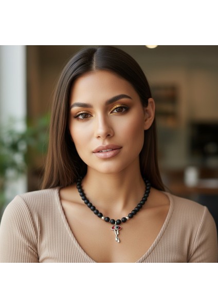 Oniks Taşlı Mutluluk Gözyaşı Nazar Kolye modelleri