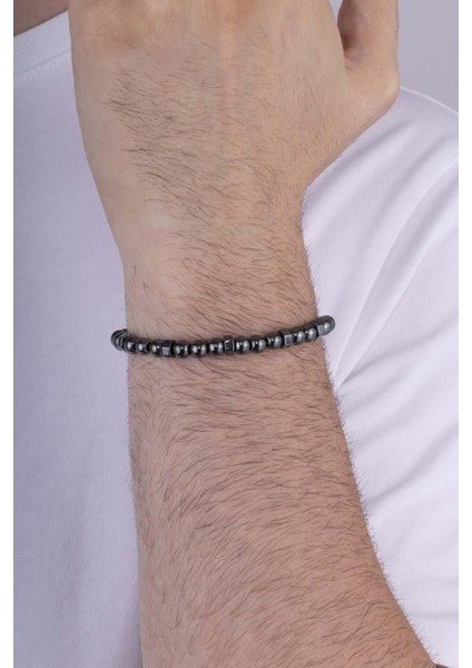 Yuvarlak Kesim Tek Sıra Hematit Taşı Doğal Taş Erkek Bilekik fiyatları