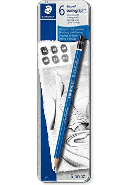 Derceli Kalem Mars Lumograph 6'lı Set Mavi Renkli Yüksek Kalite 100 6G modelleri