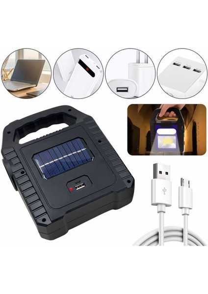 CT-9955 Hazar Güneş Enerjili Şarjlı LED El Feneri USB Işıklı Taşınabilir ve Güçlü Aydınlatma