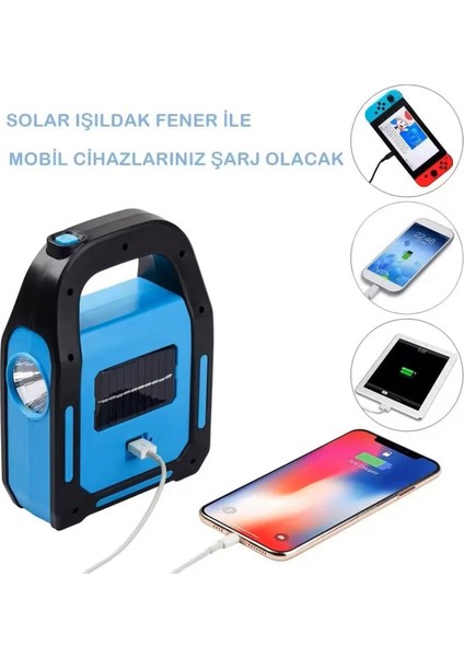 CT-9955 Hazar Güneş Enerjili Şarjlı LED El Feneri USB Işıklı Taşınabilir ve Güçlü Aydınlatma