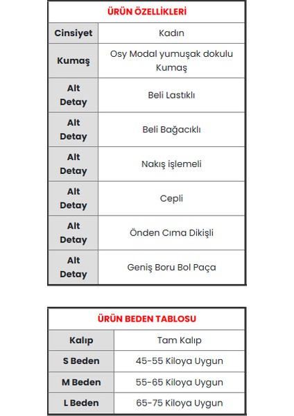 Osy Modal Yumuşak Dokulu Kumaş Nakış Işlemeli Rahat Bol Paça Eşofman Pantalon indirimleri