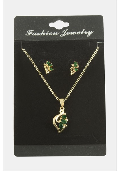 Allzey Çiçek Zirkon Taşlı Set Kolye-Yeşil fiyatları