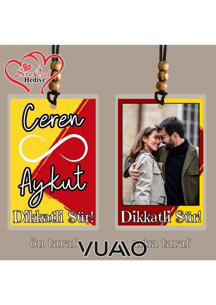 Kişiye Özel Isimli ve Fotoğraflı Taraftar Araba Hediyesi Araba Süsü Dikiz Aynası Süsü Sarı Kırmızı modelleri