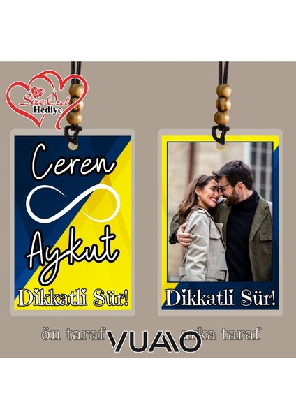 Kişiye Özel Isimli ve Fotoğraflı Taraftar Araba Hediyesi Araba Süsü Dikiz Aynası Süsü Sarı Lacivert modelleri