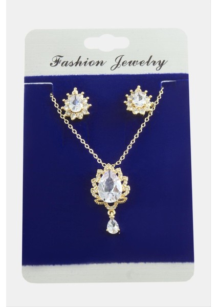 Allzey Oval Zirkon Taşlı Set Kolye-Gümüş Rengi fiyatları
