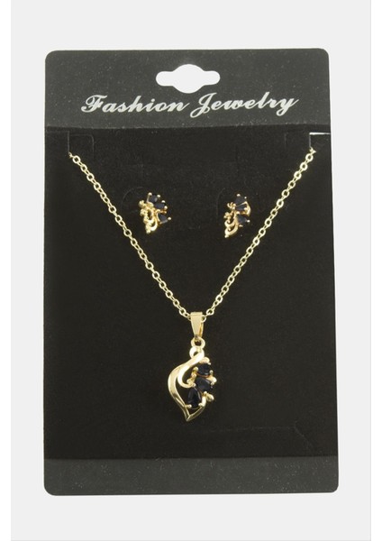 Allzey Çiçek Zirkon Taşlı Set Kolye-Siyah fiyatları