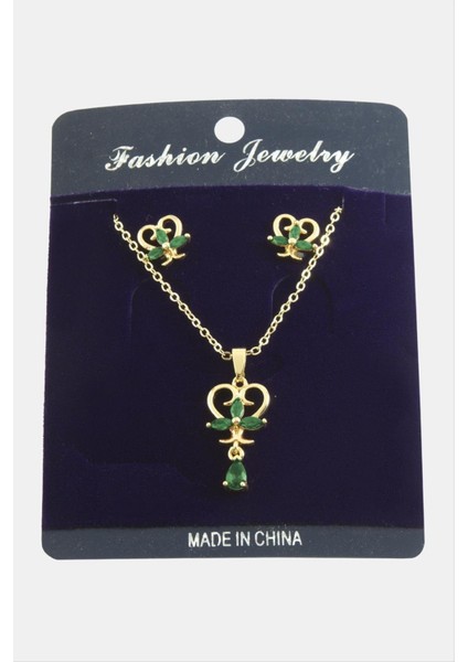 Allzey Kalp Zirkon Taşlı Set Kolye-Yeşil fiyatları