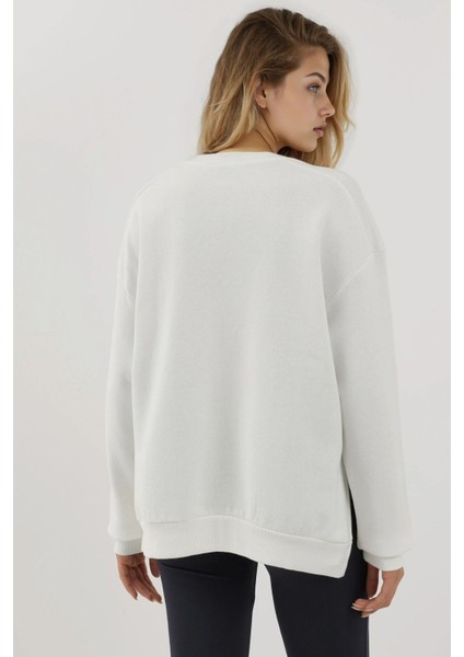 Kadın Şardonlu Fermuar Detaylı Bisiklet Yaka Sweatshirt Busem Collection White fiyatları
