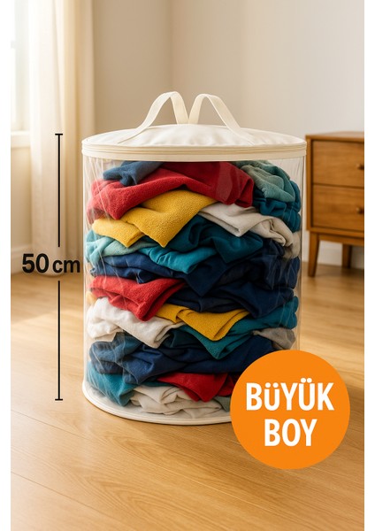 50X40 Şeffaf Silindir Hurç – Büyük Boy, Kapaklı ve Taşıma Saplı fiyatları