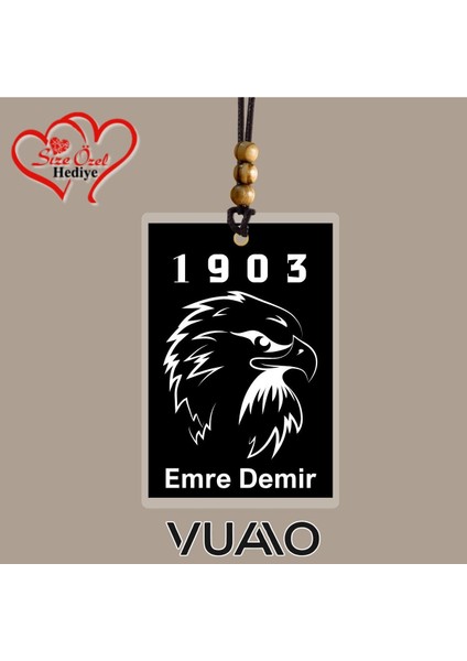 Kişiye Özel Isimli ve 1903 Kartal Temalı Araba Hediyesi Araba Süsü - Dikiz Aynası Süsü - Siyah Beyaz