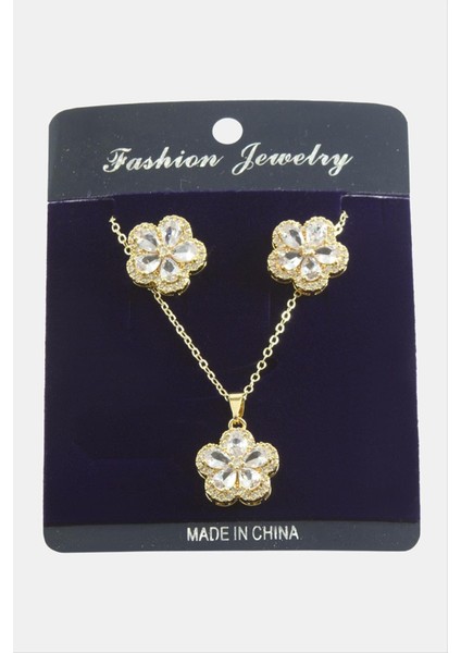 Allzey Çiçek Zirkon Taşlı Set Kolye-Gümüş Rengi fiyatları