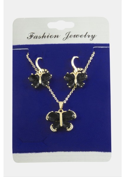 Allzey Kelebek Zirkon Taşlı Set Kolye-Siyah fiyatları