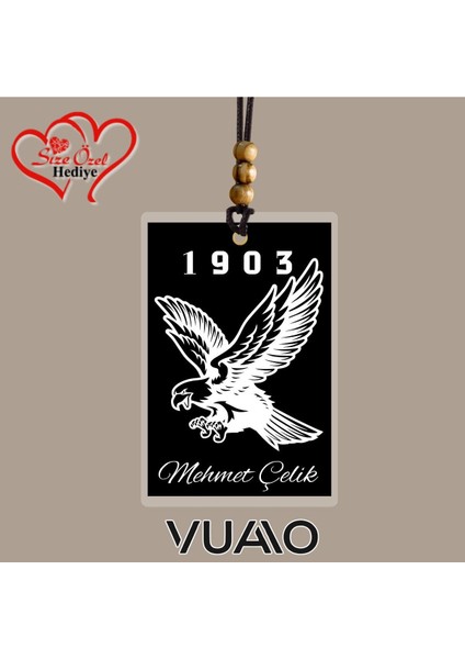 Kişiye Özel Isimli ve 1903 Kartal Temalı Araba Hediyesi Araba Süsü - Dikiz Aynası Süsü - Siyah Beyaz