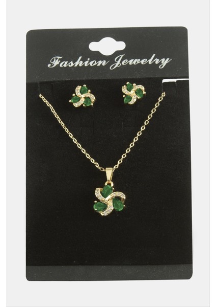 Allzey Çiçek Damla Zirkon Taşlı Set Kolye-Yeşil fiyatları