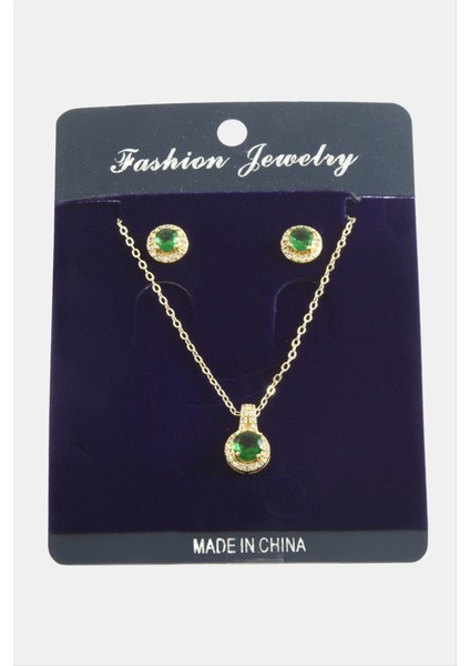 Allzey Yuvarlak Zirkon Taşlı Set Kolye-Yeşil fiyatları