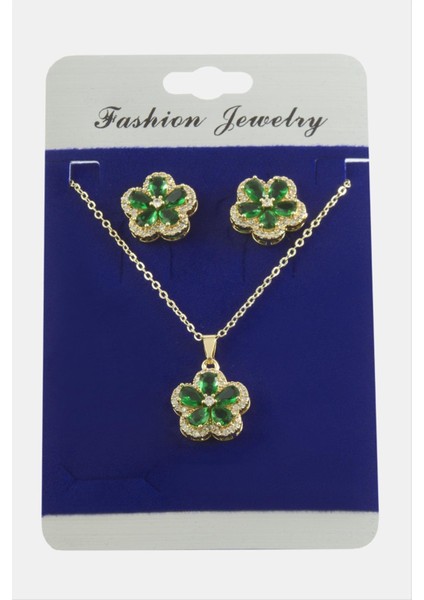 Allzey Çiçek Zirkon Taşlı Set Kolye-Renkli