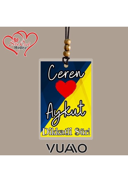 Kişiye Özel Isimli ve Fotoğraflı Taraftar Araba Hediyesi Araba Süsü Dikiz Aynası Süsü Sarı Lacivert