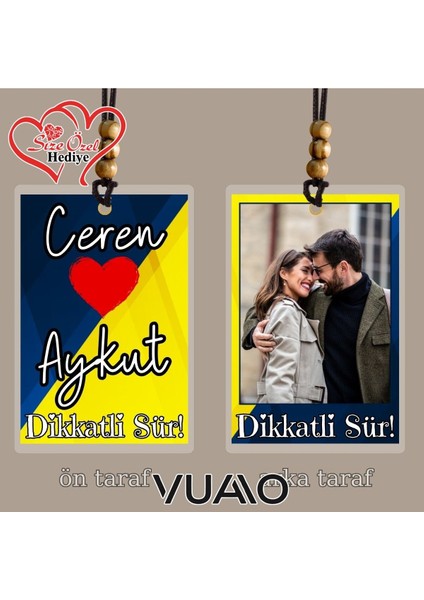 Kişiye Özel Isimli ve Fotoğraflı Taraftar Araba Hediyesi Araba Süsü Dikiz Aynası Süsü Sarı Lacivert modelleri