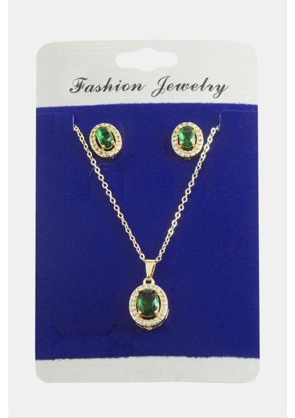 Allzey Oval Zirkon Taşlı Set Kolye-Yeşil fiyatları