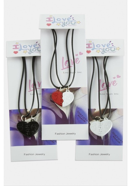 Allzey Kalp Uçlu Çift Kolye-Siyah