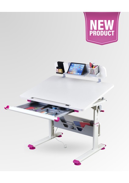 Mini Standart Çekmeceli Çalışma Masası, Yükseklik Ayarlı Çalışma Masası, Kız-Erkek Çocuk Ekru Ders Çalışma Masası