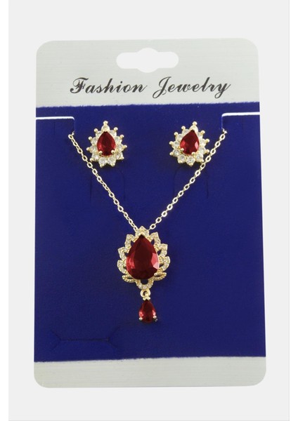 Allzey Oval Zirkon Taşlı Set Kolye-Siyah