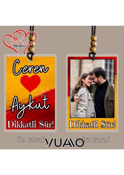 Kişiye Özel Isimli ve Fotoğraflı Taraftar Araba Hediyesi Araba Süsü Dikiz Aynası Süsü Sarı Kırmızı modelleri