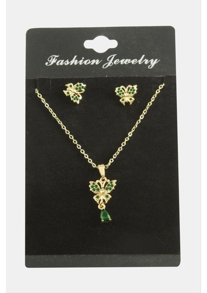 Allzey Kelebek Zirkon Taşlı Set Kolye-Yeşil fiyatları