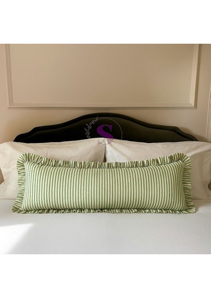 Fırfırlı Vintage Buldan Yeşil Çizgili Iskandinav Uzun 40X100 Kırlent Yastık (Içi Dolgulu) fiyatları