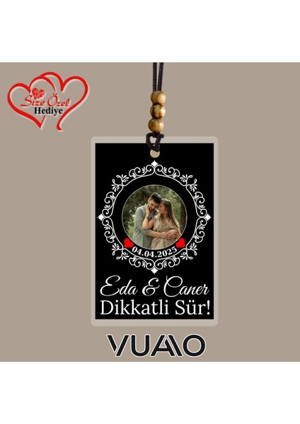 Kişiye Özel Isimli ve Fotoğraflı Araba Hediyesi Araba Süsü Dikiz Aynası Süsü Siyah Desenli