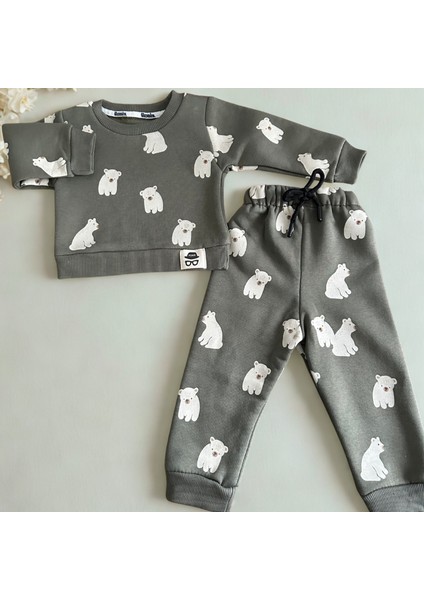 Erkek Bebek/çocuk Ayılı Polar Takım - Yeşil