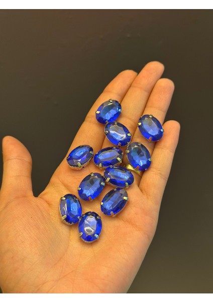 11 Adet Kasalı Dikme Mavı Taş Boncuk 2x1 cm