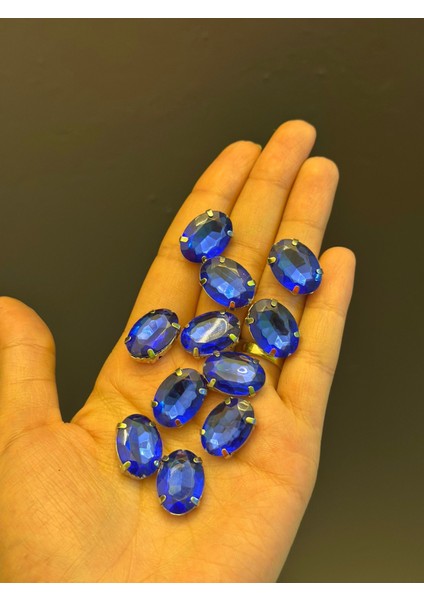 11 Adet Kasalı Dikme Mavı Taş Boncuk 2x1 cm modelleri
